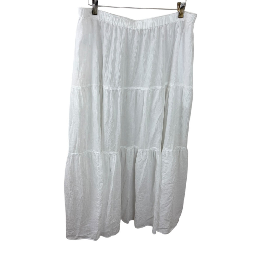 Uniqulo NEW White 100% Cotton Tiered Maxi Skirt Size XL Pockets Coastal